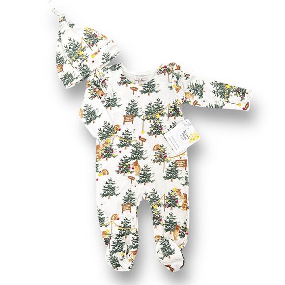 Burt's Bees Baby Other - Burt's Bees Baby Mama Bear Christmas Jumpsuit & Knot Top Hat Girls Sz Newborn